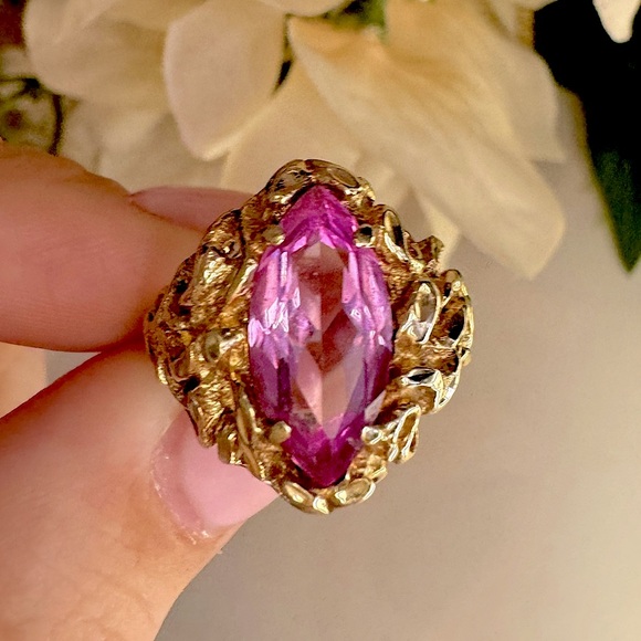 Stunning Vintage Pink Sapphire Ring Solid 14K Gold. About 7.25. Gorgeous Estate! - Picture 3 of 15